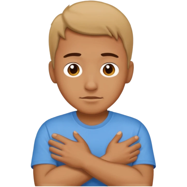 Man, cold and wearing a t-shirt, hugging himself emoji