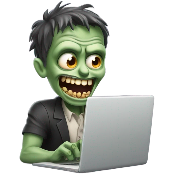 Handsome Zombie typing on laptop laughing emoji