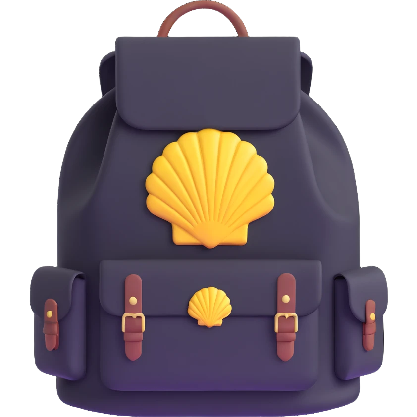 pilgrim backpack with scallop shell symbol emoji