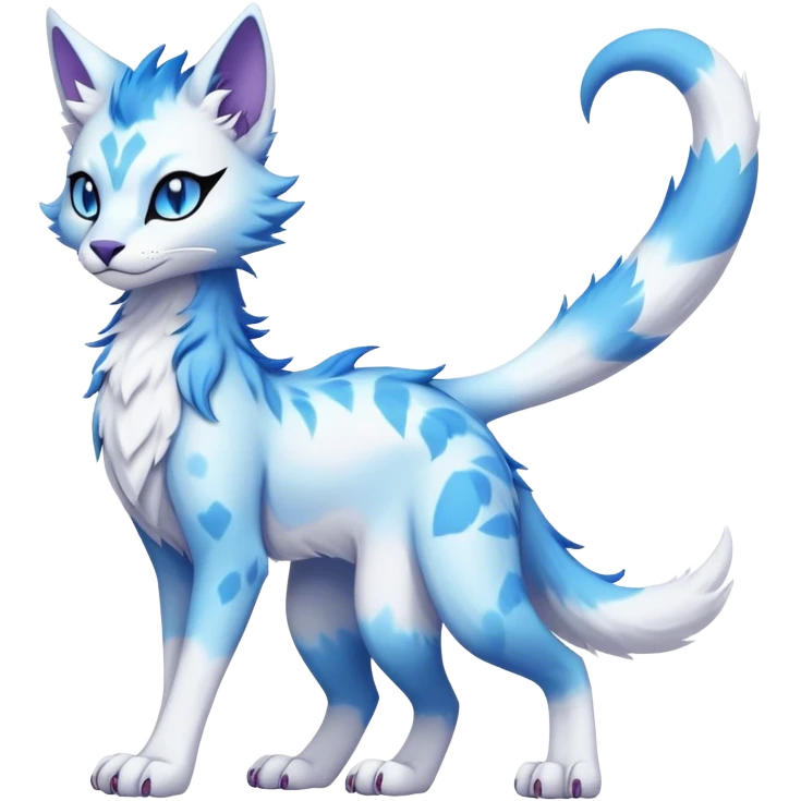 Kawaii dark edgy fantasy pastel ethereal feline-vernid-sergal-fursona animal creature with a tufted tail full body emoji
