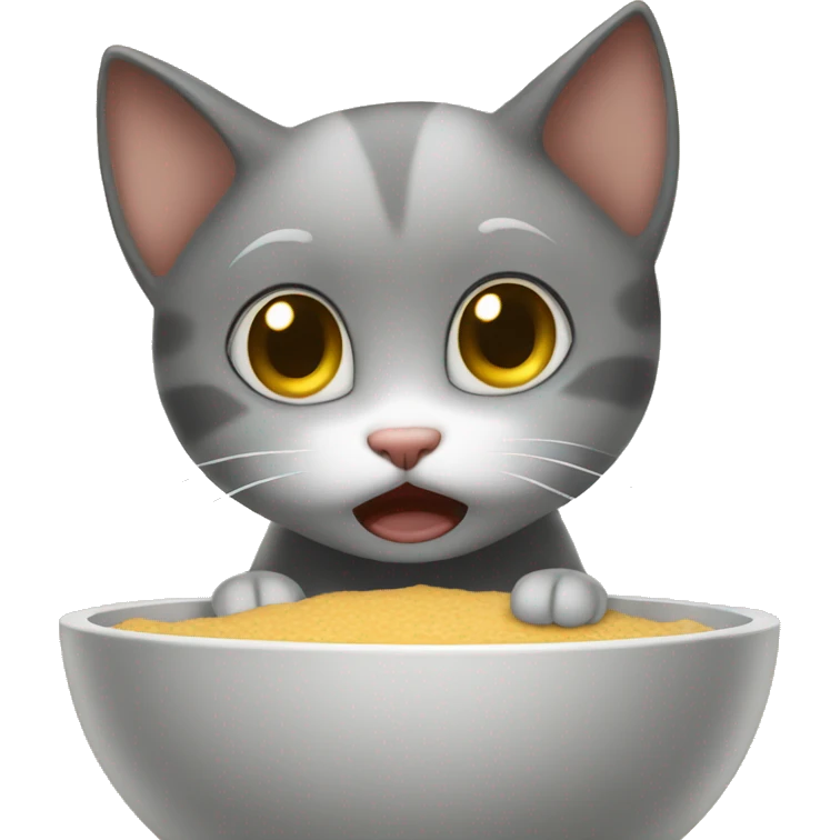 Crying kitten in front of an empty bowl emoji