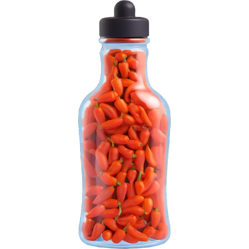 3D style realistic pepper bottle, clear glass, black pepper inside, simple background emoji