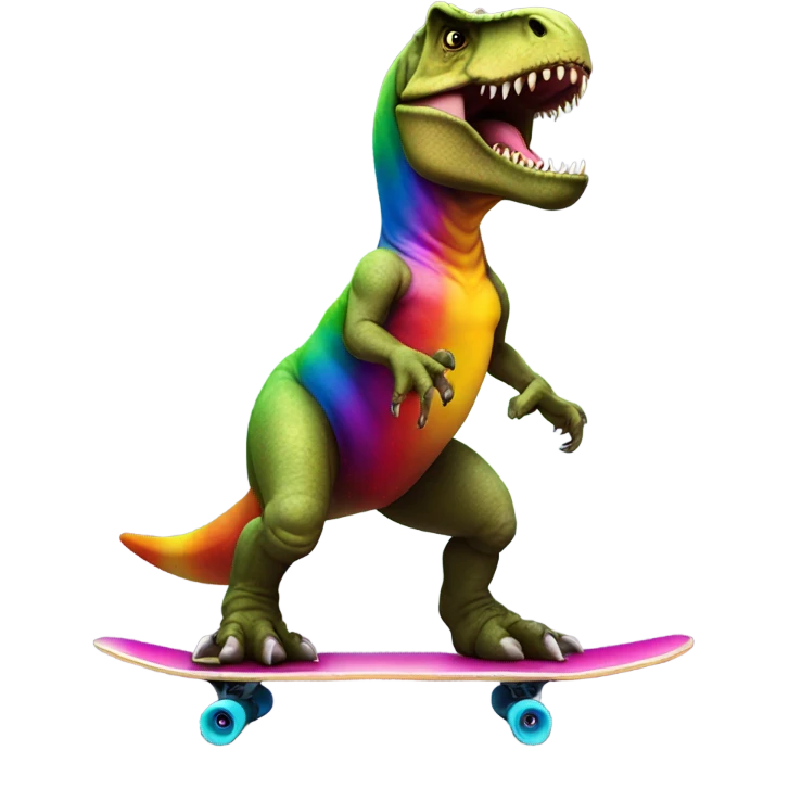 T. rex on a rainbow skateboard  emoji