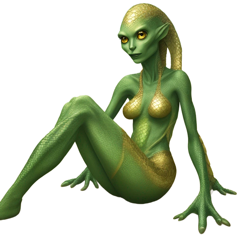 a Reptilian alien woman laying on the beach emoji