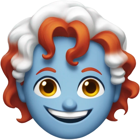 Joker, white skin, red hair, colorful eye, blue dress, head emoji