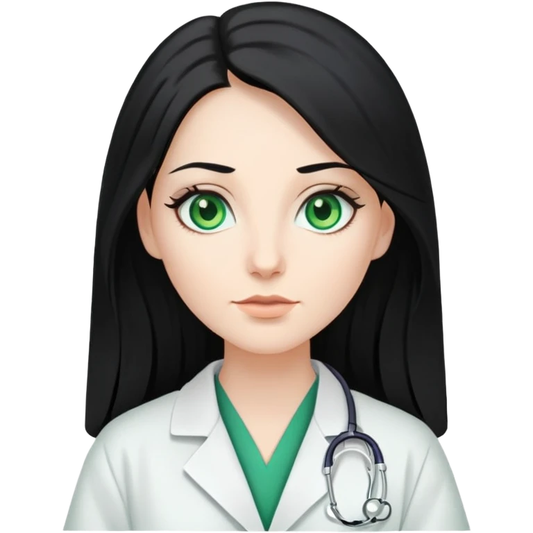 Woman with long, Black hair and with green eyes in doctor robe emoji