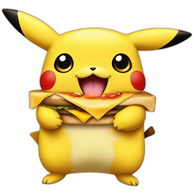 Pikachu with cheeseburger emoji