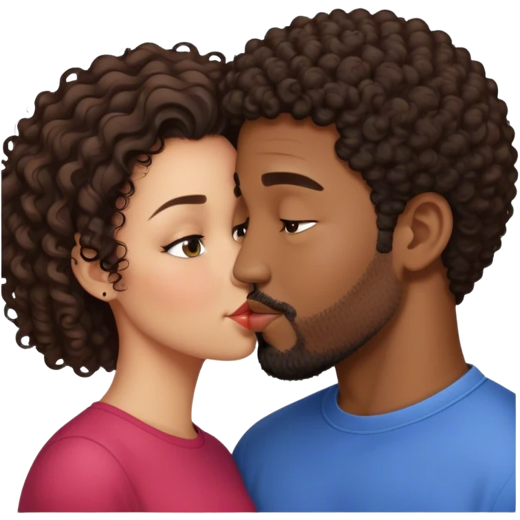 Short curly hair Black man with facial hair kiss small pretty brunette woman emoji