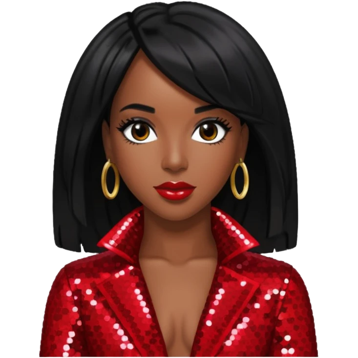 Kelly Rowland with black hair, red sequin outfit emoji