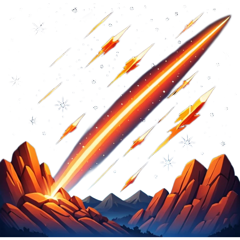 A dramatic, fiery meteor shower streaking across the night sky, with shooting stars blazing their trails emoji