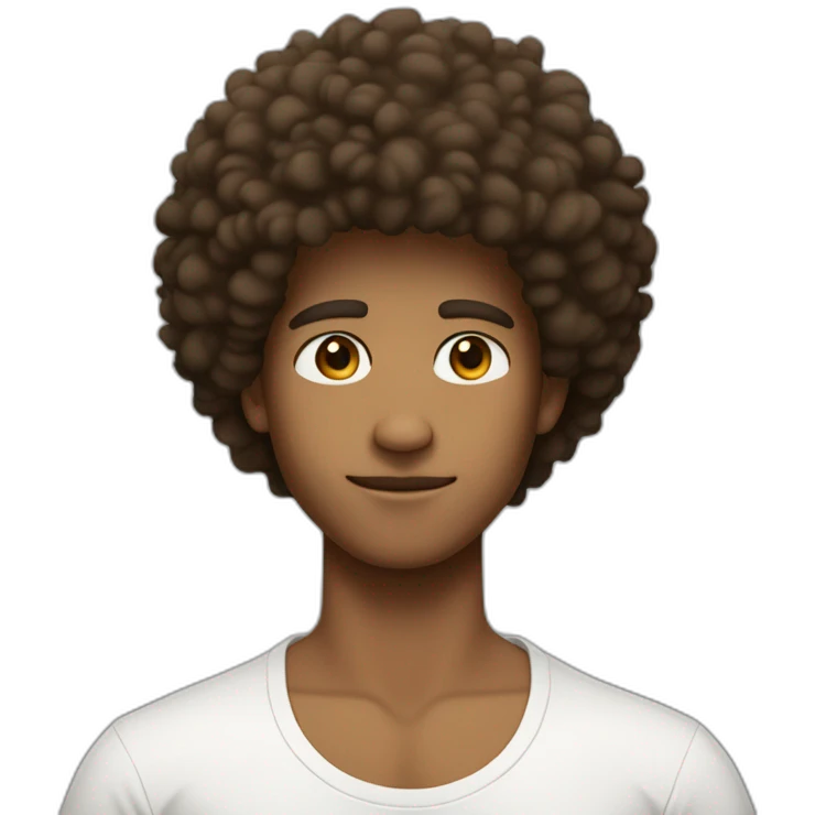 tan guy with brown eyes and a messy afro that has the sides cut off, wearing a white tee and a cross necklace emoji