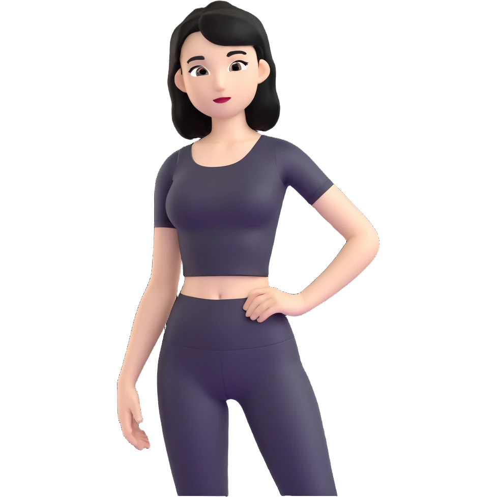 girl with black shoulder-length hair wearing a black tight-fitting top emoji
