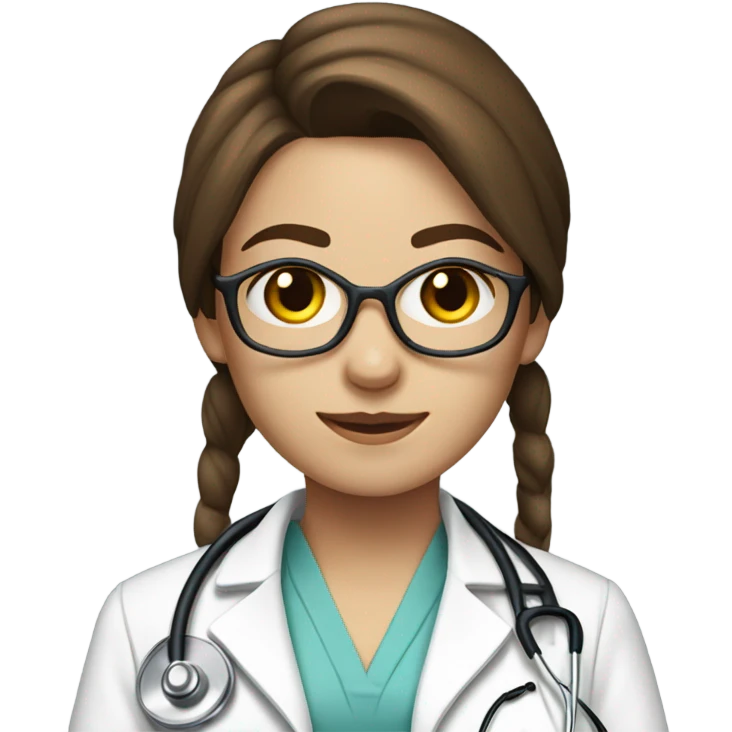 Straight brown hair white skin woman pretty doctor with stethoscope  emoji