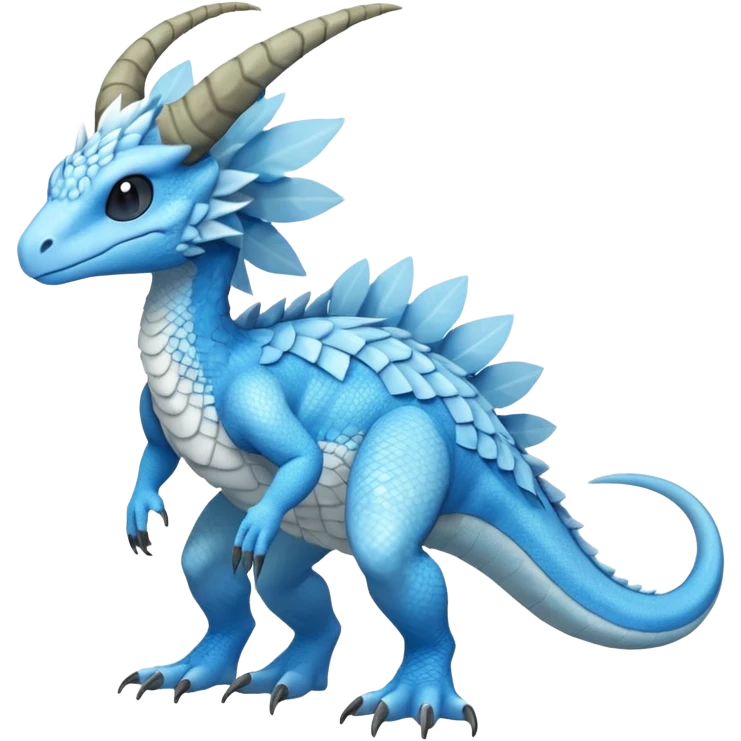 Raptorik reptilian scaley feathery horned Amaura-Aurorus-Pokémon-Fakémon-hybrid-fusion-creature, full body emoji