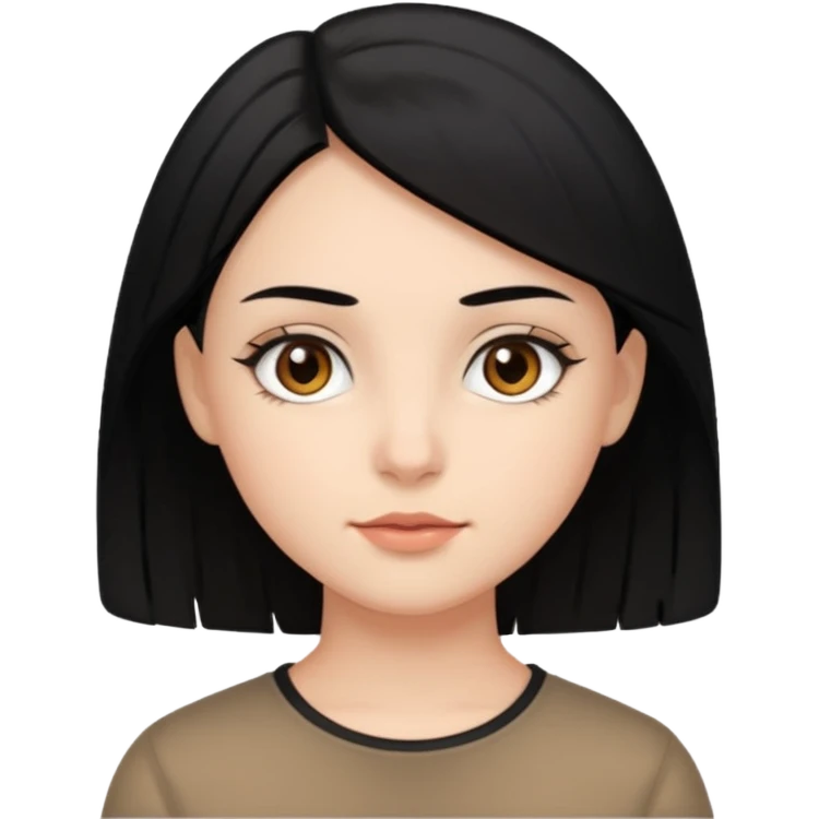 Siyah saçlı (kısa saç) kız beyaz tenli açık orta kahve gözlü kahverengi kaşlı emoji