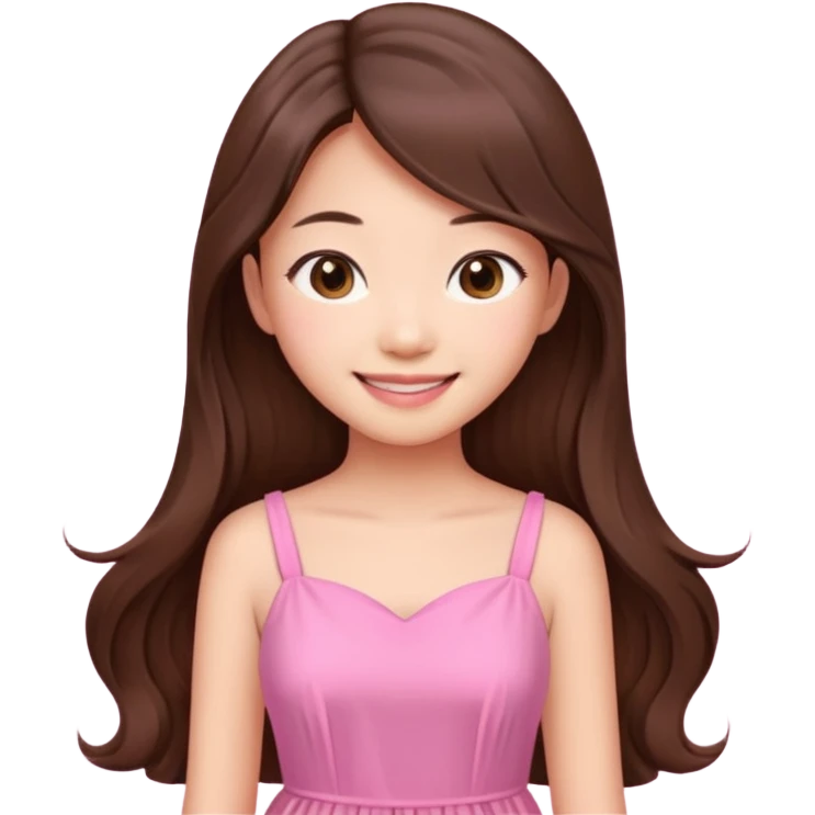 girl aesthetic emoji, asian beautiful long brown hair pink dress emoji