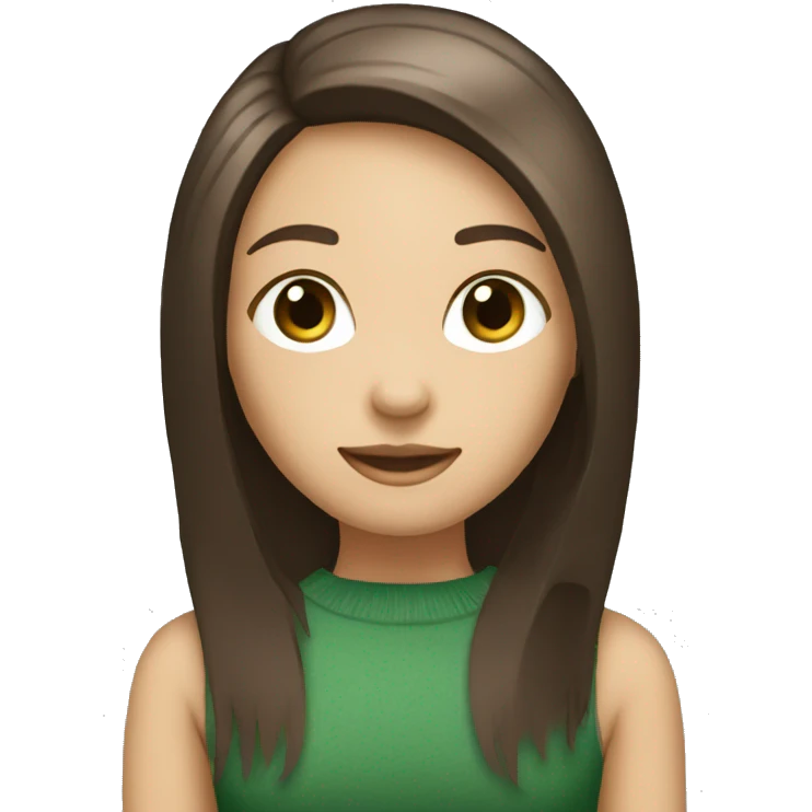 generate image of a brunette girl with straight hair holding the whatsapp icon emoji