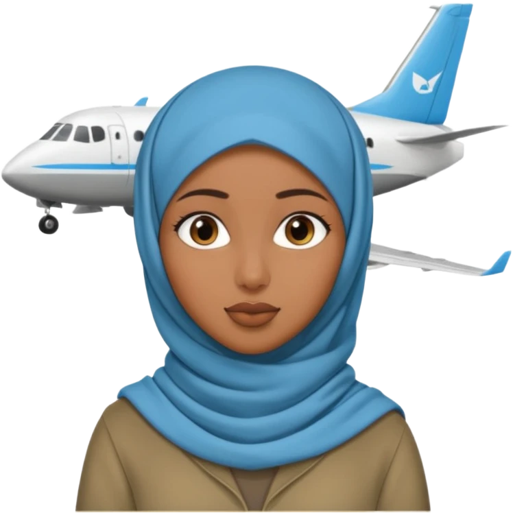 somali girl with hijab near a plane emoji