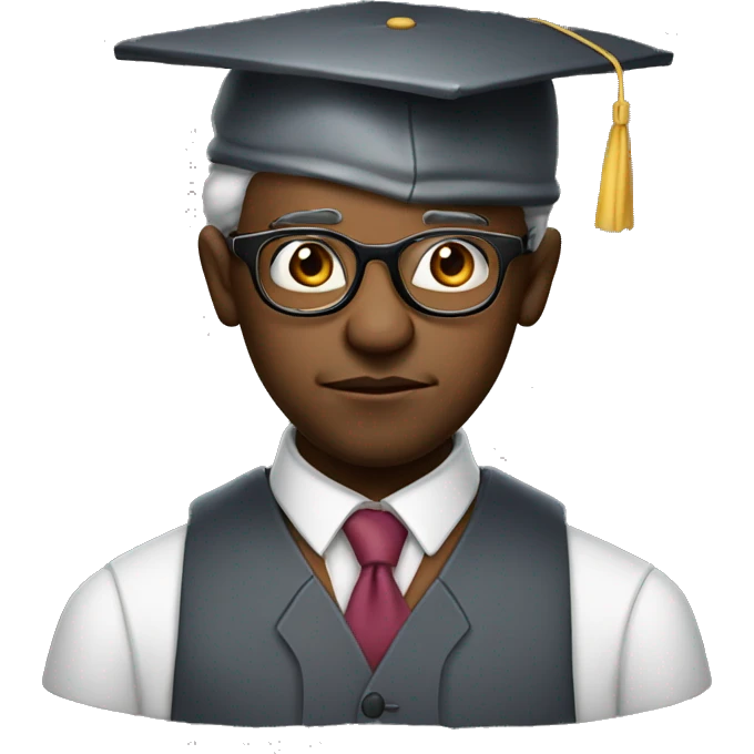 Create a headshot of a black professor with very round glasses and Ascot cap with hand under his chin looking quizzical emoji