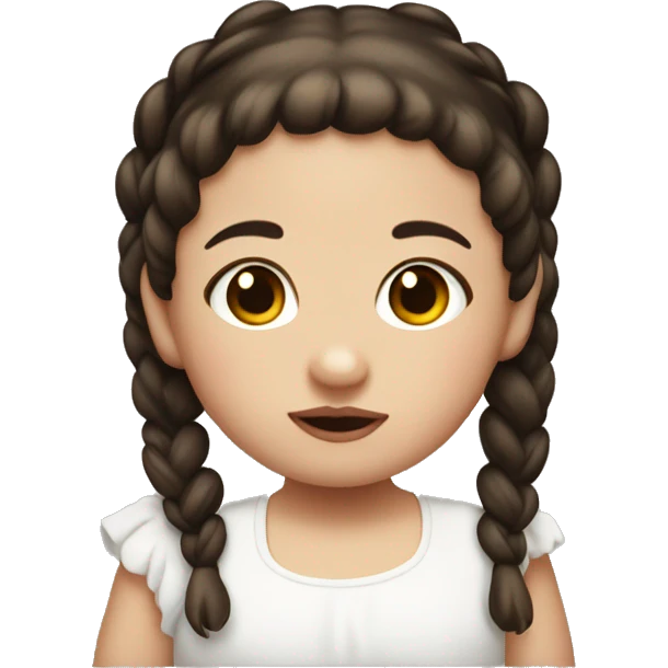 White little brown-eyed baby with two dark pigtails, plump lips emoji
