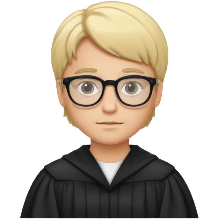 Young judge, blonde hair with glasses and robe emoji