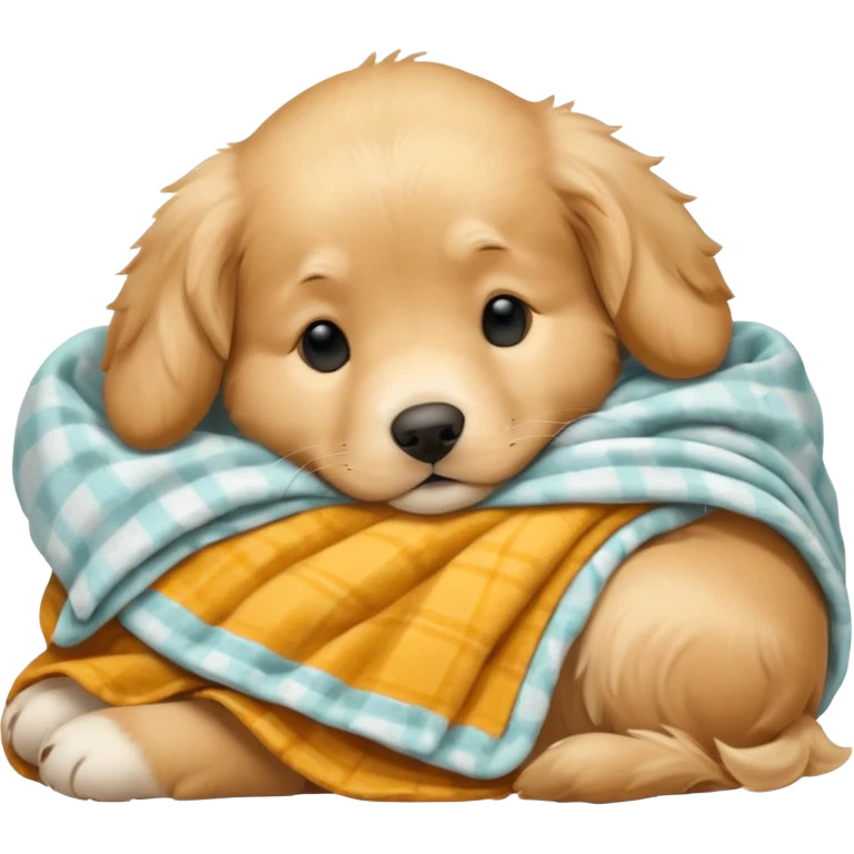 golden retriever puppy sleeping with a blanket emoji