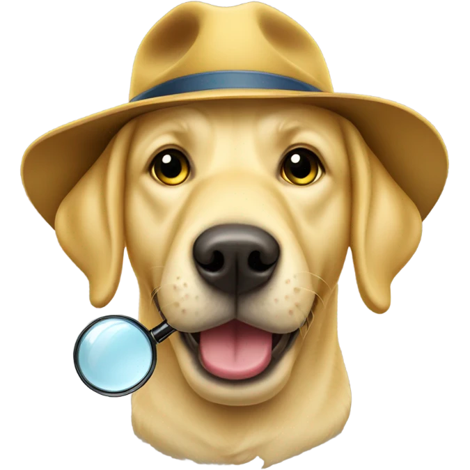 yellow lab dog with a magnifying glass and sleuth hat emoji