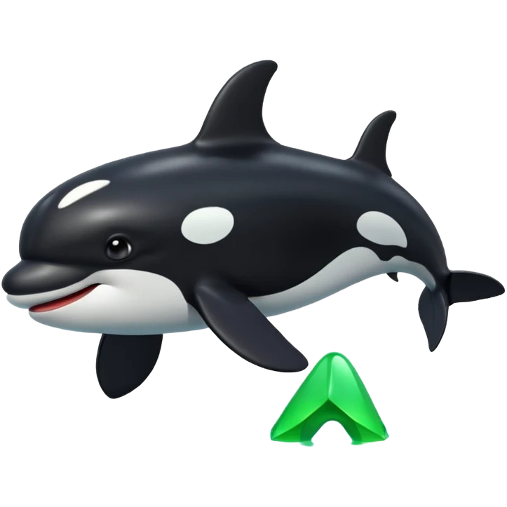 3d Cartoon orca with a green tick icon next to it emoji
