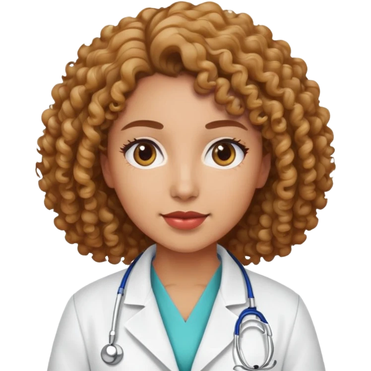 woman with curly hair, light brown skin, wearing hospital lab coat emoji