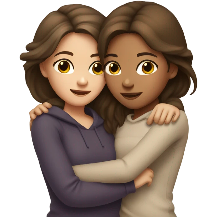lesbian cuddles dark brown hair girl and light brown hair girl  emoji