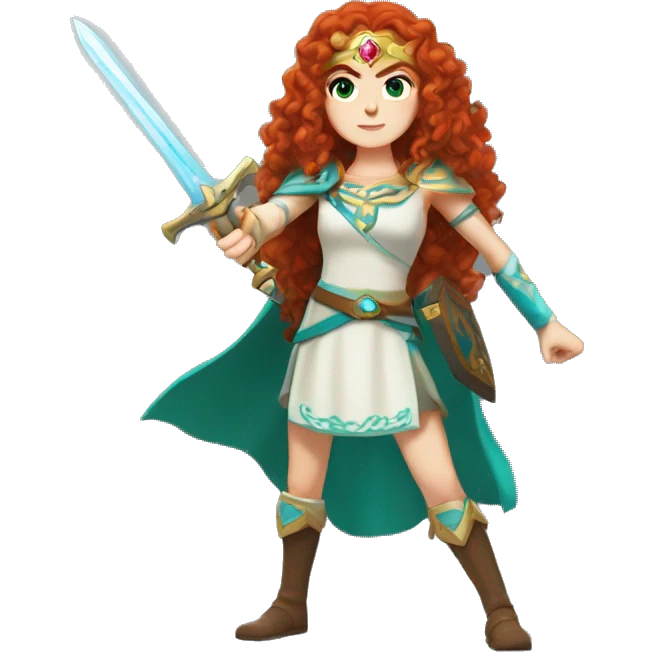 a white girl with long red curly hair and freckles, cosplaying Princess Zelda posing and ready for a fight emoji