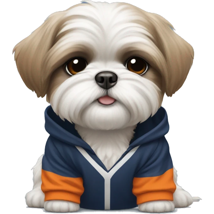 White shih tzu puppy wearing auburn football hoodie  emoji