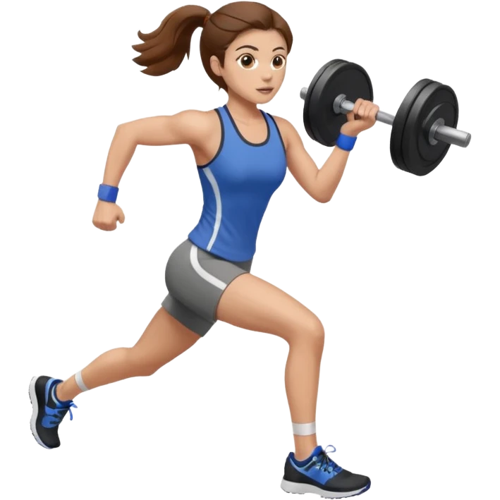 one women running and lifting weights. brown hair, light skin, hazel eyes. emoji