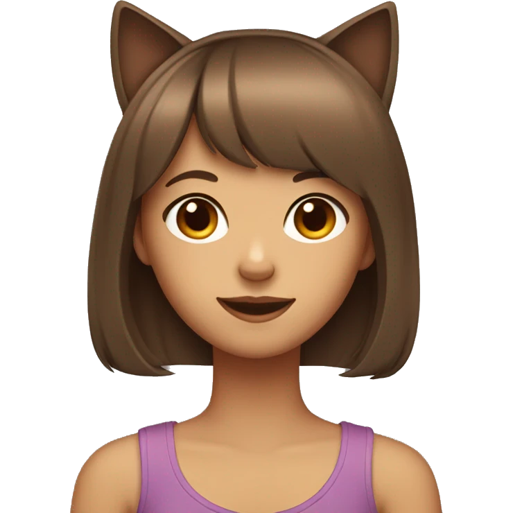Girl with brown hair and bangs with cat ears emoji