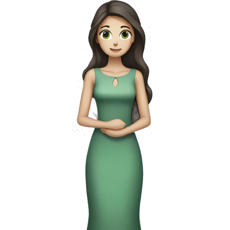 Beautiful skinny woman long dark brown hair in dress hug grey cat with green eyes emoji
