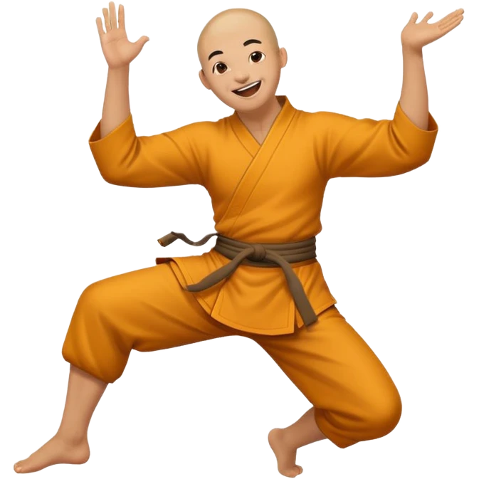 A Shaolin monk laughing while raising one leg  emoji