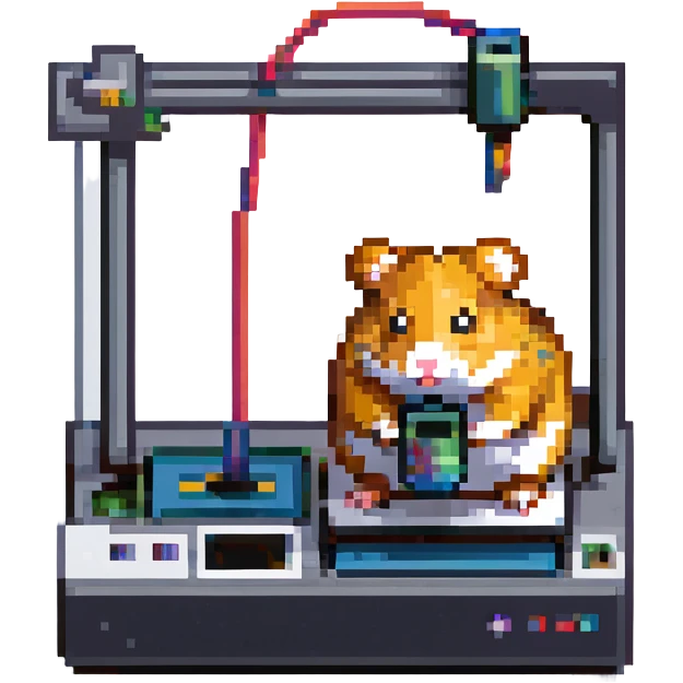 pixel art of a hamster standing on a 3D printer emoji