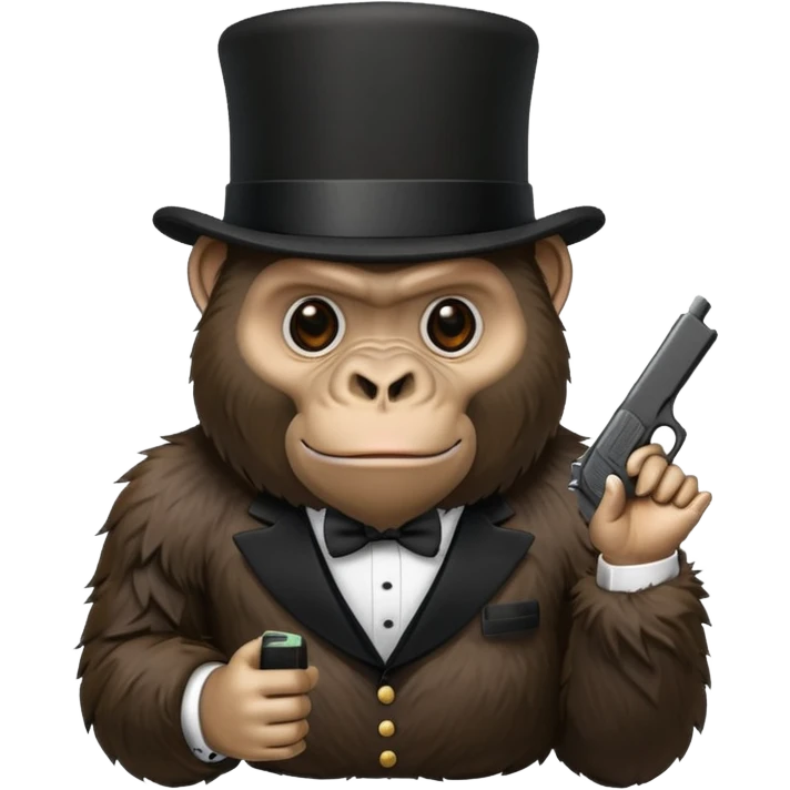 Gorilla with a Glock and a top hat emoji