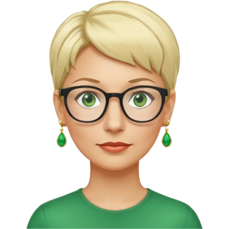 femme 40 ans lunettes cheveux très courts blonde anneaux oreilles yeux verts emoji