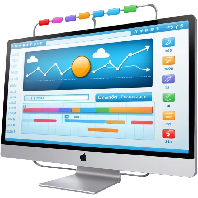 Create an emoji for animation and motion design. Show a computer monitor displaying cartoon creation process, with a timeline, keyframes, and motion effects. Use modern, vibrant colors. No emojis or smiley faces. Transparent background. emoji