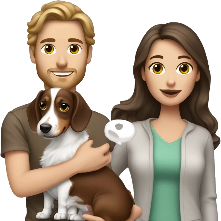 Brunette Woman holding Tri Merle long haired Dachshund with brown haired   emoji