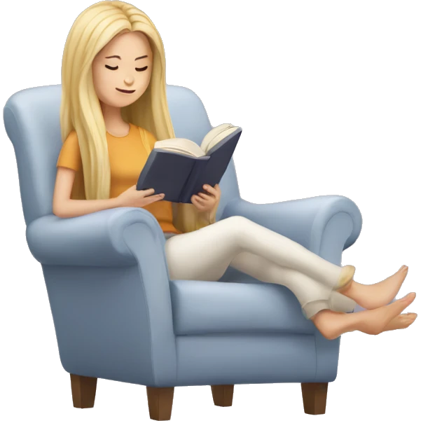 long hair white girl reading a book in cozy chair  emoji