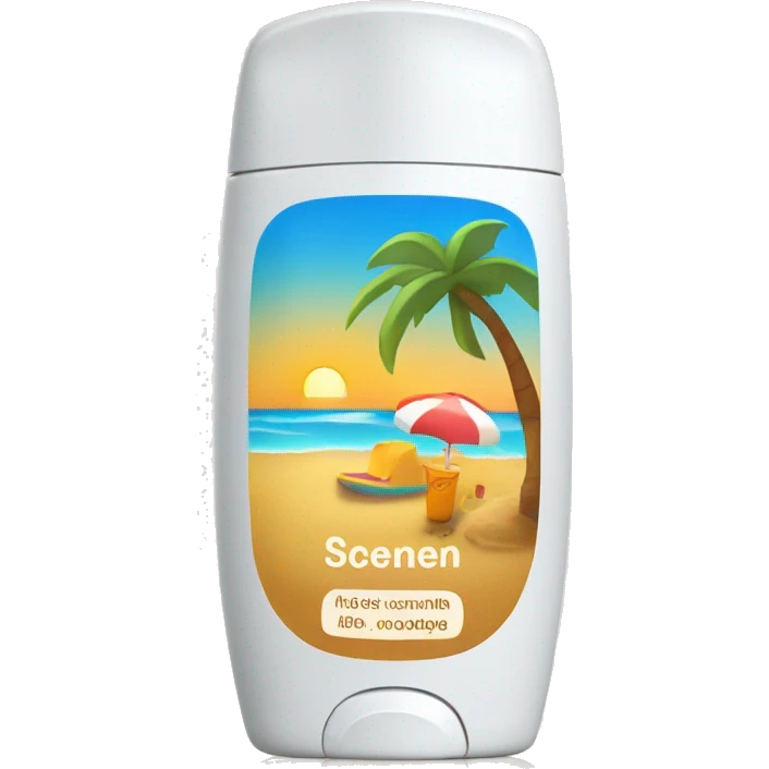 A Sunscreen bottle with a beach picture on the front emoji
