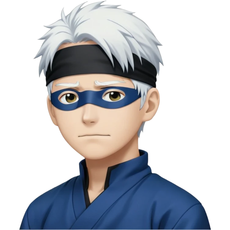 Satoru Gojo from Jujutsu Kaisen with white hair, blindfold, black and blue outfit, confident smirk emoji