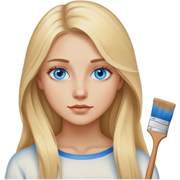 Cinematic realistic blonde with long hair, blue eyes paints on canvas emoji