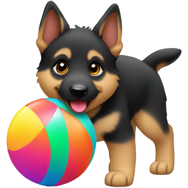 A German shepherd puppy walks with a ball emoji
