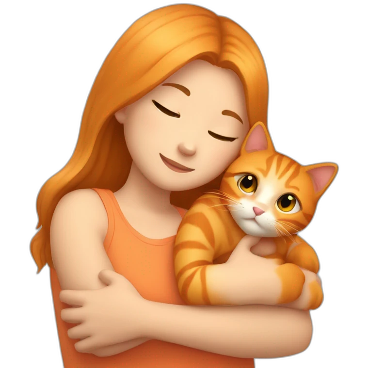 little girl with light brown hair hugging an orange cat really tight emoji