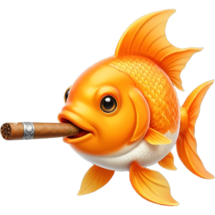 goldfish sitting in the hatch of a green army tank, smoking a cigar, iOS emoji style emoji