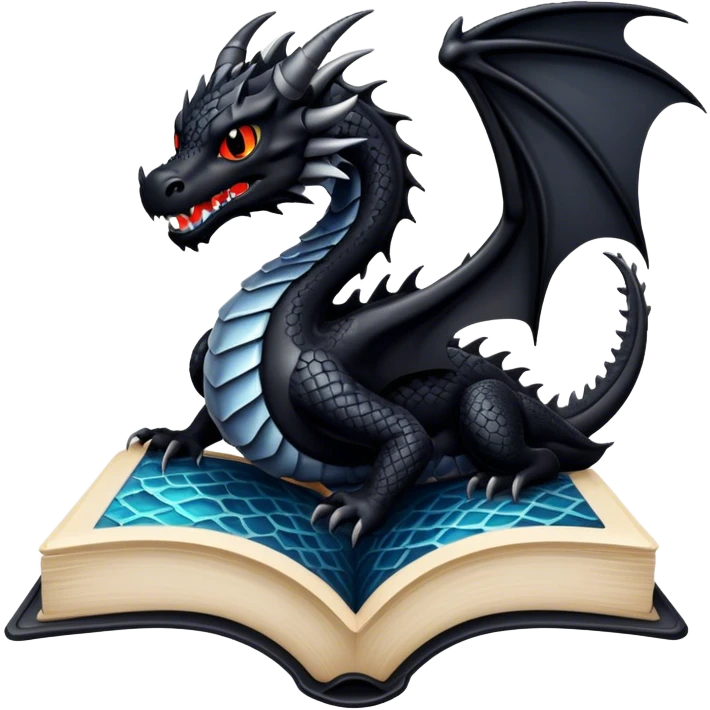 Open book with a black dragon coming out of it  emoji