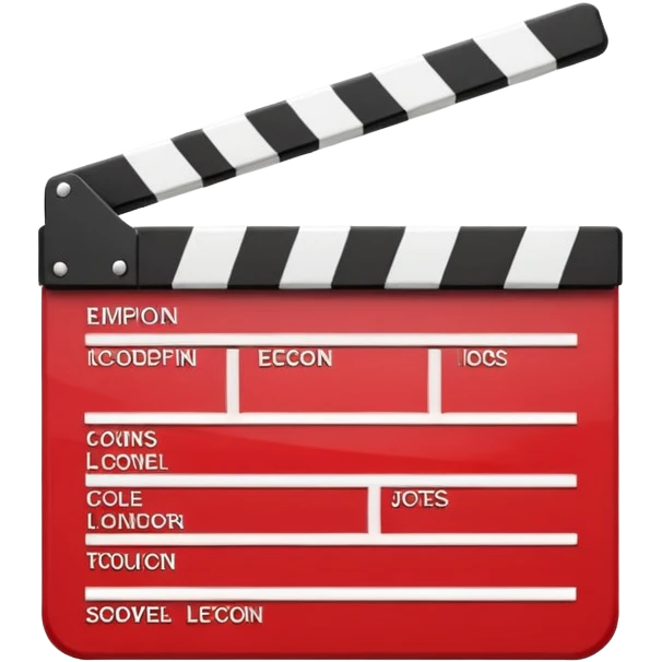 red clapperboard used in filmmaking, cute and stylish design emoji